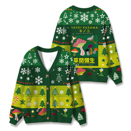 Uglysweatershops Art Spotted Mushroom Vintage Ugly Cardigan Sweater