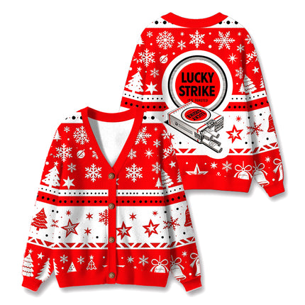Uglysweatershops Retro Red Cigarettes Ugly Cardigan Sweater