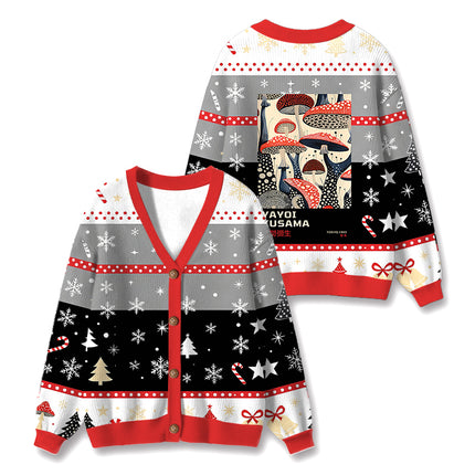 Uglysweatershops Art Dancing Mushroom Ugly Cardigan Sweater