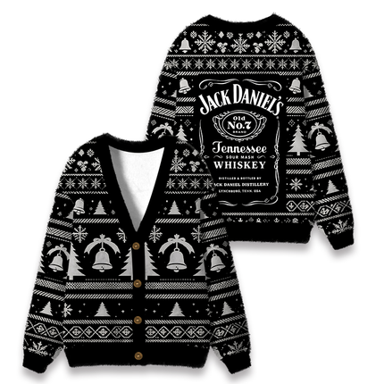 Uglysweatershops Vintage Distillery Label Aesthetic Fuzzy Ugly Cardigan Sweatshirt