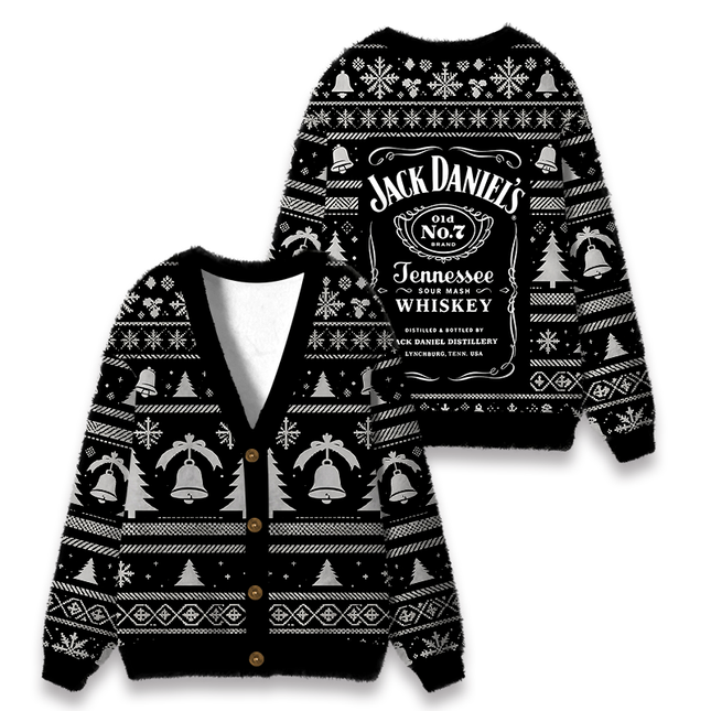 Uglysweatershops Vintage Distillery Label Aesthetic Fuzzy Ugly Cardigan Sweatshirt