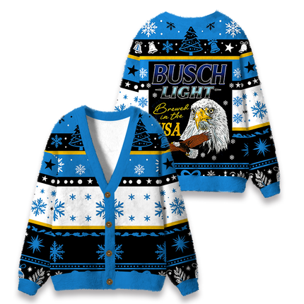 Uglysweatershops Bald Eagle Fuzzy Ugly Cardigan Sweatshirt