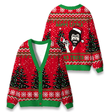 Uglysweatershops Happy Little Xmas Trees Fuzzy Ugly Cardigan Sweatshirt