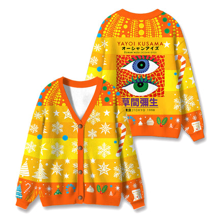 Uglysweatershops Japanese Art Eyes Ugly Cardigan Sweater