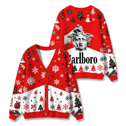 Uglysweatershops Holding Head of Medusa Smoking Ugly Cardigan Sweater