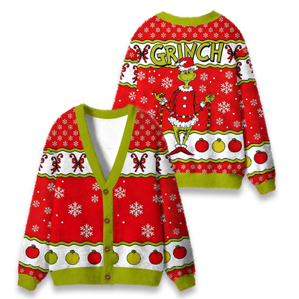 Uglysweatershops Dr Seuss Fuzzy Ugly Cardigan Sweatshirt