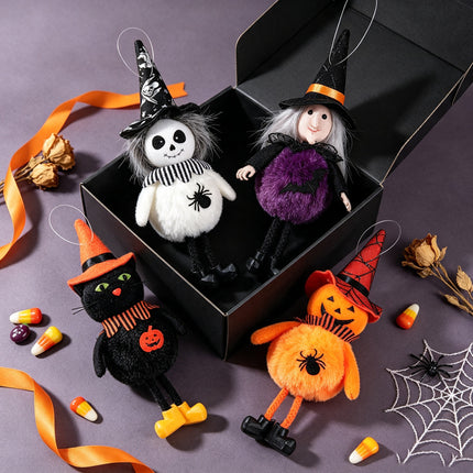 Uglysweatershops Halloween 2-Pack Pumpkin Witch Black Cat Hanging Figurine