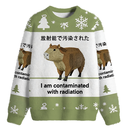 Uglysweatershops Capybara Contaminated By Radiation Fuzzy Christmas Ugly Sweatshirt