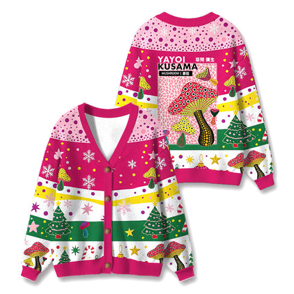 Uglysweatershops Art Mushroom Vintage Ugly Cardigan Sweater