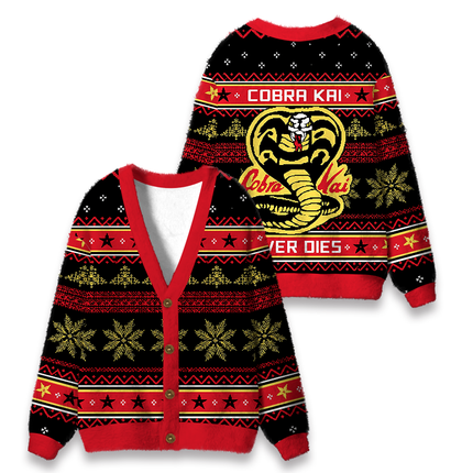 Uglysweatershops Retro Snake Fuzzy Ugly Cardigan Sweatshirt
