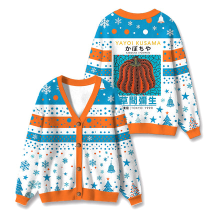 Uglysweatershops Orange Red Pumpkin Ugly Cardigan Sweater