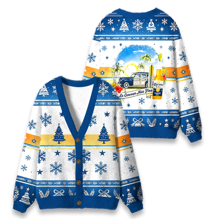 Uglysweatershops Beach Surf Fuzzy Ugly Cardigan Sweatshirt