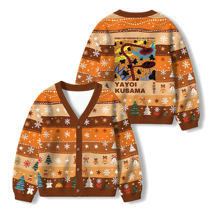 Uglysweatershops Dotted Art Flower Kids Ugly Cardigan Sweater