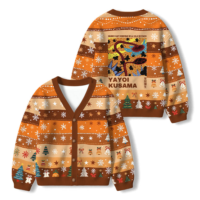 Uglysweatershops Dotted Art Flower Kids Ugly Cardigan Sweater
