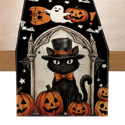 Uglysweatershops Halloween Black Cat Pumpkin Print Decorative Tablecloth