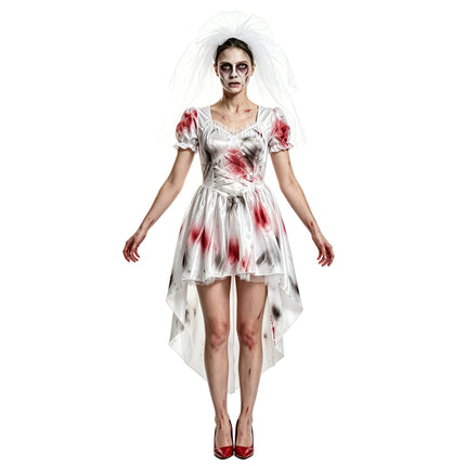 Uglysweatershops Halloween Ghost Bride Bloodstained White Wedding Dress-no flowers