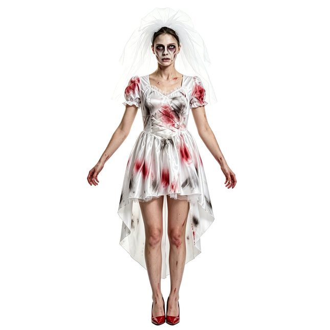 Uglysweatershops Halloween Ghost Bride Bloodstained White Wedding Dress-no flowers