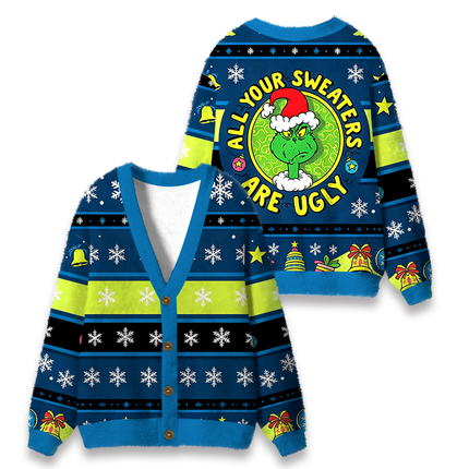 Uglysweatershops All Your Fuzzy Ugly Cardigan Sweatshirt