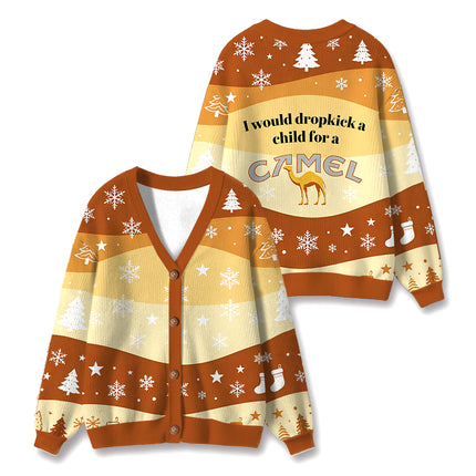 Uglysweatershops I Would Dropkick a Child Yellow Ugly Cardigan Sweater
