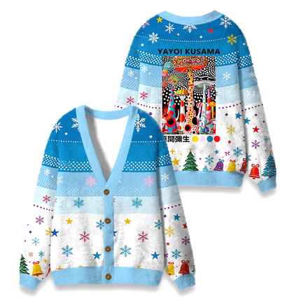 Uglysweatershops Japanese Pop Art Mushroom Fuzzy Ugly Cardigan Sweatshirt