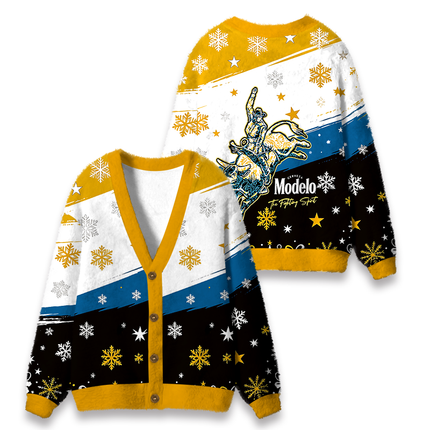 Uglysweatershops Western Rodeo Fighting Fuzzy Ugly Cardigan Sweatshirt