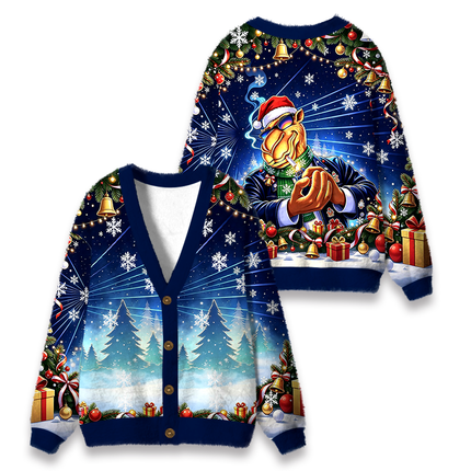 Uglysweatershops Classic Cigarettes Fuzzy Ugly Cardigan Sweatshirt