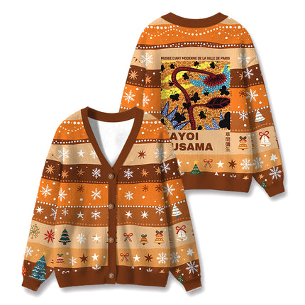 Uglysweatershops Dotted Art Flower Ugly Cardigan Sweater