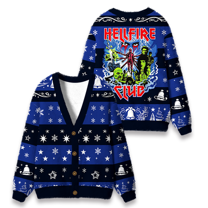 Uglysweatershops Retro Metal Style Fuzzy Ugly Cardigan Sweatshirt