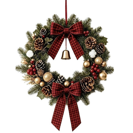 Uglysweatershops Christmas Checkered Bow Bell Wreath