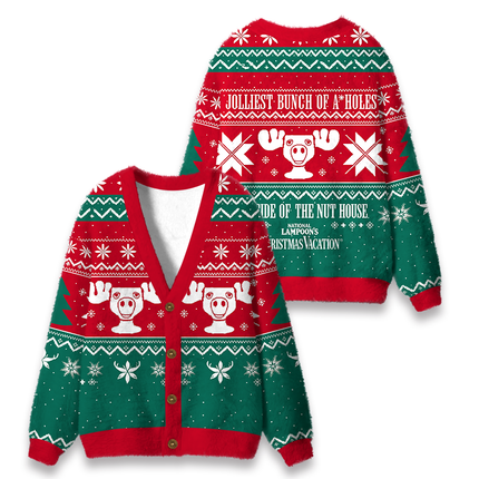 Uglysweatershops Vintage Moose Fuzzy Ugly Cardigan Sweatshirt
