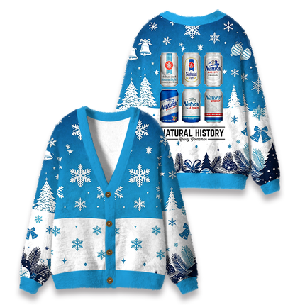 Uglysweatershops Vintage Retro Beer Can Collection Fuzzy Ugly Cardigan Sweatshirt