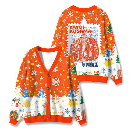 Uglysweatershops Blue Orange Pumpkin Ugly Cardigan Sweater