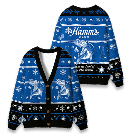 Uglysweatershops Land of Sky Blue Fuzzy Ugly Cardigan Sweatshirt