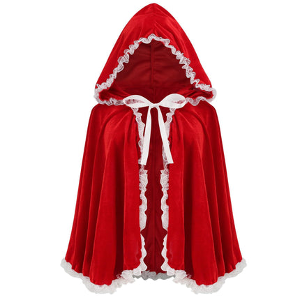 Uglysweatershops Halloween Red Lace-trimmed Hooded Witch Cosplay Cape
