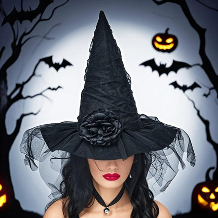 Uglysweatershops Halloween Pleated Black Vintage Witch Hat
