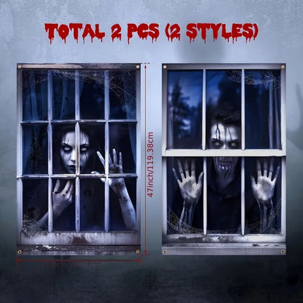 Uglysweatershops Halloween 2-Piece Horror Ghost Window Decoration Door Curtain