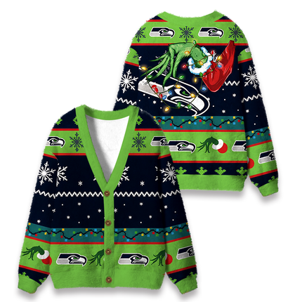 Uglysweatershops Show Your Team Spirit Fuzzy Ugly Cardigan Sweatshirt