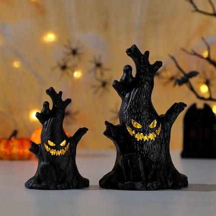Uglysweatershops 2-piece Halloween Ghost Tree Stump Two Electronic Candle Light