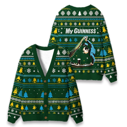 Uglysweatershops Vintage Crocodile Beer Fuzzy Ugly Cardigan Sweatshirt