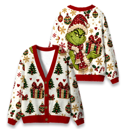 Uglysweatershops Christmas 2026 Fuzzy Ugly Cardigan Sweatshirt