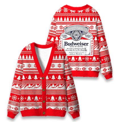 Uglysweatershops Retro Ornate Beer Fuzzy Ugly Cardigan Sweatshirt
