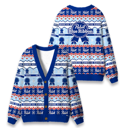 Uglysweatershops Beer Holiday Fuzzy Ugly Cardigan Sweatshirt