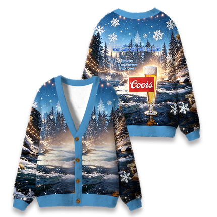 Uglysweatershops Rocky Mountain Water Fuzzy Ugly Cardigan Sweatshirt