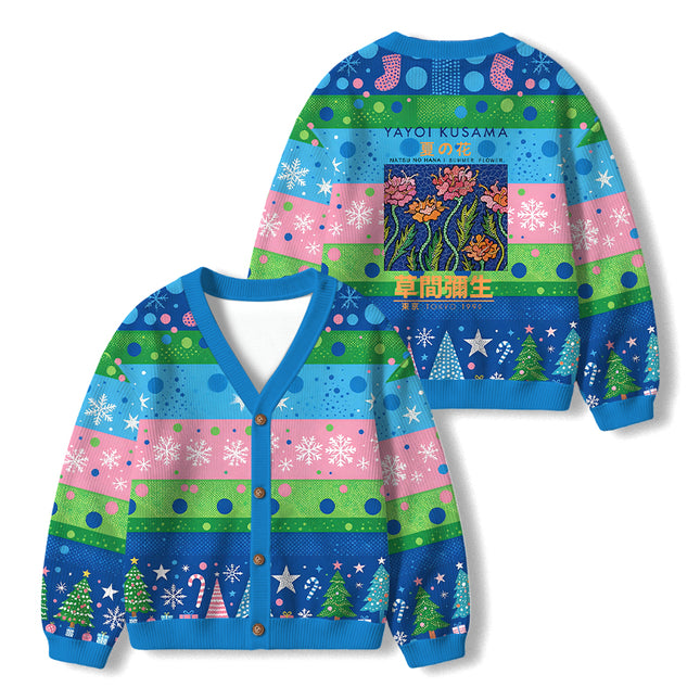 Uglysweatershops Summer Flowers Vintage Kids Ugly Cardigan Sweater