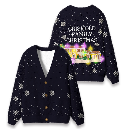 Uglysweatershops Light Up House Fuzzy Ugly Cardigan Sweatshirt