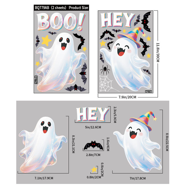 Uglysweatershops Halloween 3-Pack Bat Pumpkin Ghost Glass Window Sticker