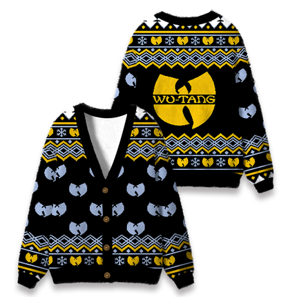 Uglysweatershops Snowflakes Yellow Black Fuzzy Ugly Cardigan Sweatshirt