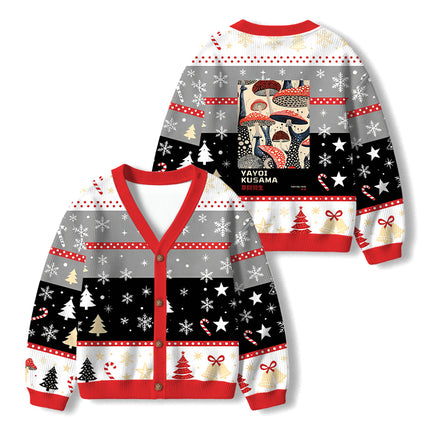 Uglysweatershops Art Dancing Mushroom Kids Ugly Cardigan Sweater