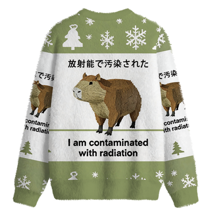 Uglysweatershops Capybara Contaminated By Radiation Fuzzy Christmas Ugly Sweatshirt