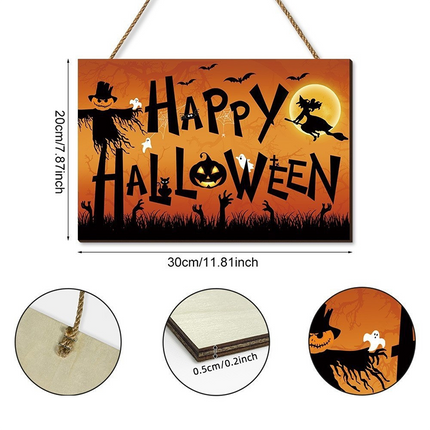 Uglysweatershops Halloween 2-Pack Pumpkin Moon Wooden Decorative Doorplate